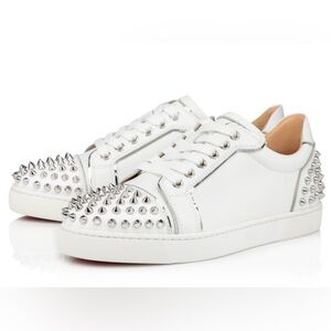 Christian Louboutin Authentic White Sneakers with Silver Studs